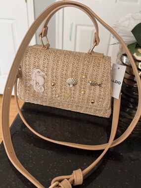 Aldo Beige Woven Crossbody with Sea Embellishments